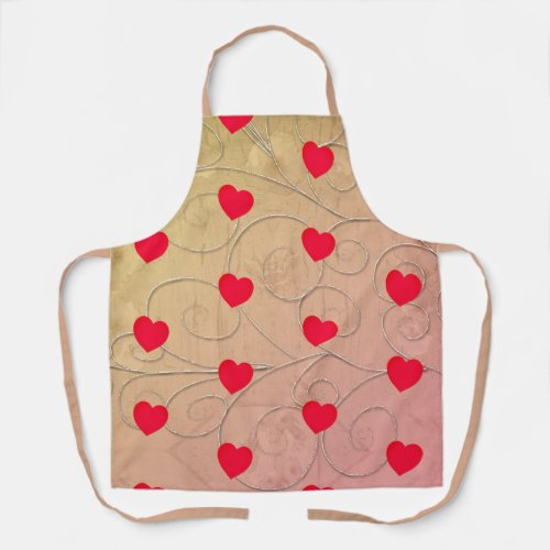 Hearts  Beige All_Over Print Apron