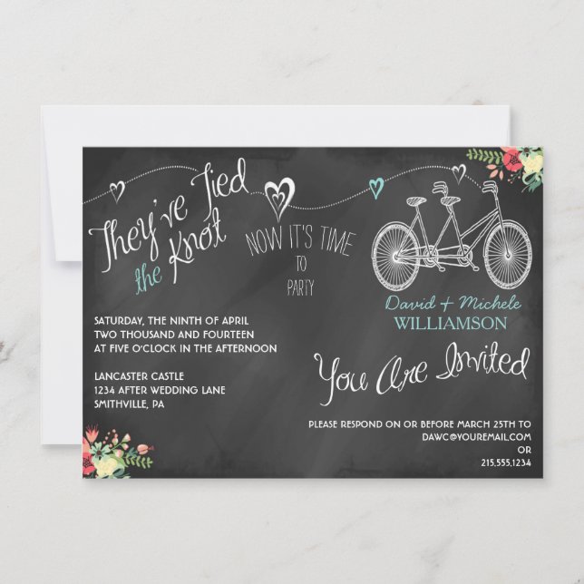 Hearts & Bicycle Chalkboard Post Wedding Invite (Front)