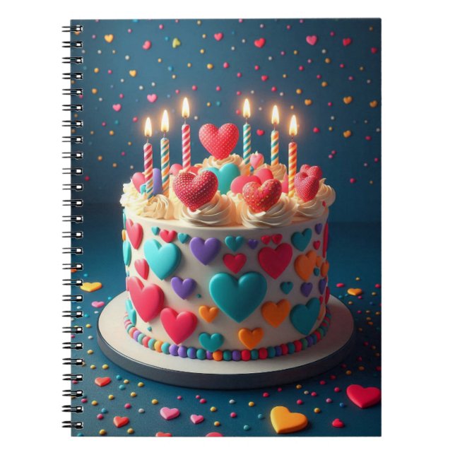 Hearts Birth Cake Notebook (Front)