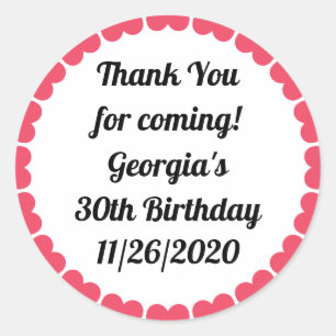 Hearts Birthday Thank You for Coming Favor Tag