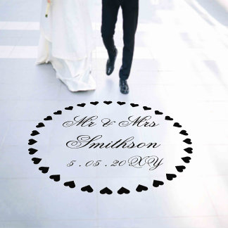 Hearts Black Personalized Elegant Wedding Floor Decals