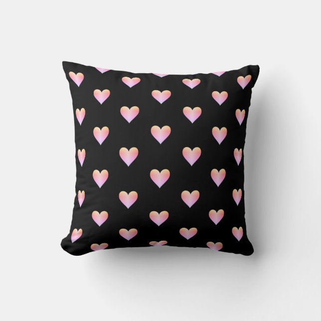 Hearts Black Pink Iridescent Cute Pretty Modern Throw Pillow (Front)
