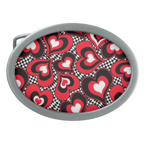 Hearts black red and white  belt buckle