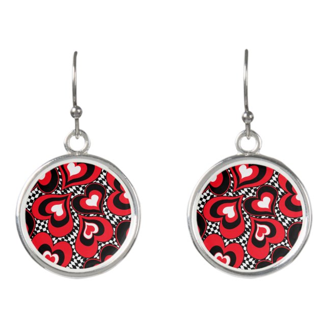 Hearts, black, red and white . earrings (Front)