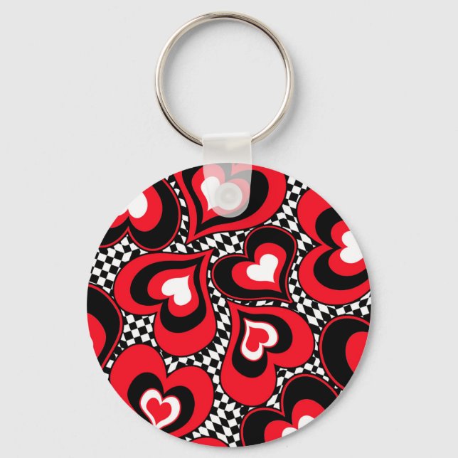 Hearts, black, red and white . keychain (Front)