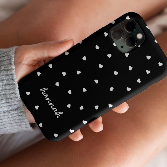 Hearts Black & White Pattern Monogram iPhone Case-Mate iPhone Case (Creator Uploaded)