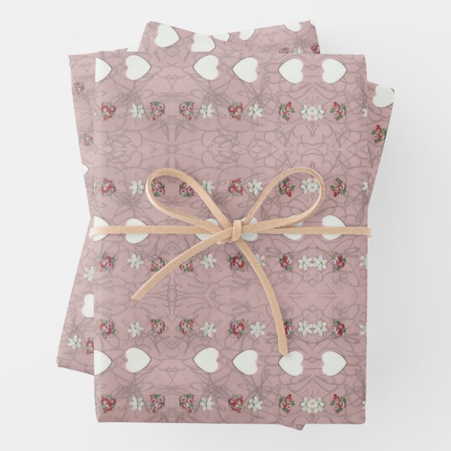 Hearts & Blossoms Wrapping Paper Sheets (In situ)