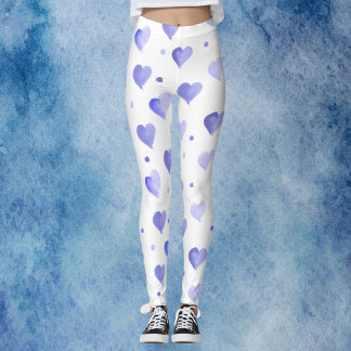Hearts Blue Watercolor Pattern Leggings