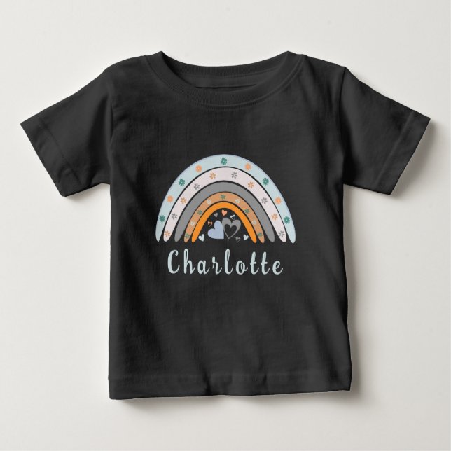 Hearts Boho Rainbow with Personalized Name Baby T-Shirt (Front)