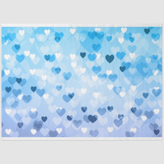 Hearts - Bokeh Blue Hearts Tissue Paper (Front)