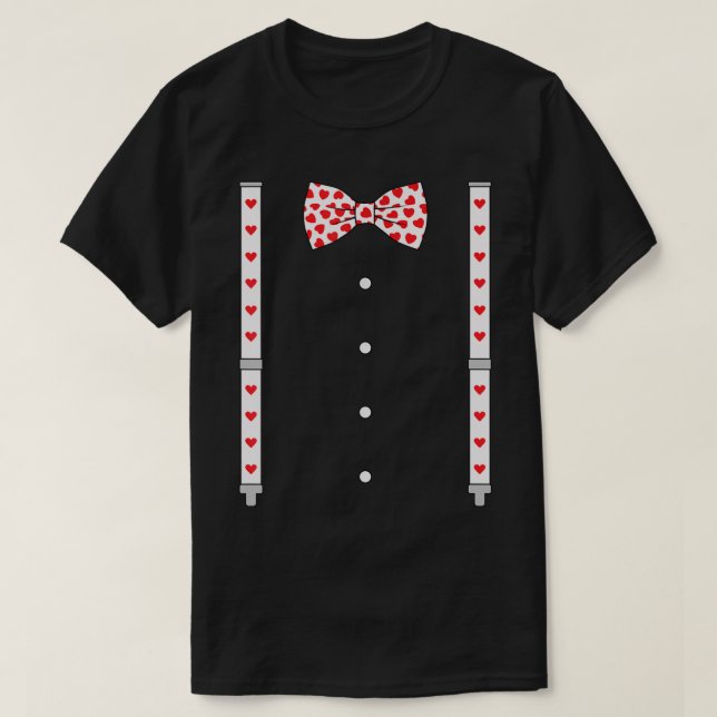 Hearts Bow Tie & Suspenders Valentine's Day Costum T-Shirt (Design Front)