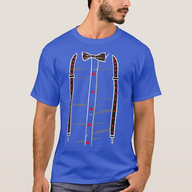 Hearts Bow Tie  Suspenders Valentines Day T-Shirt (Front)