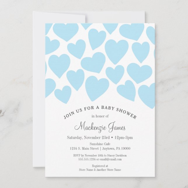 Hearts Boy Baby Shower Invitation Blue Whimsical (Front)