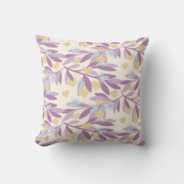 Hearts Branches Valentine Flowers Love Pattern Throw Pillow (Front)