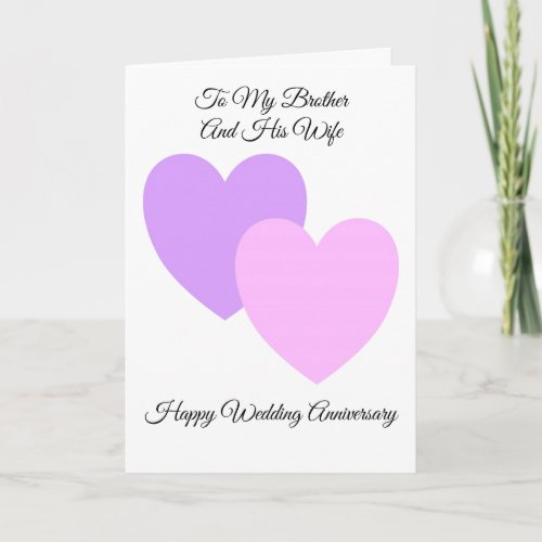 Hearts Brother And Wife Personalised Anniversary Card