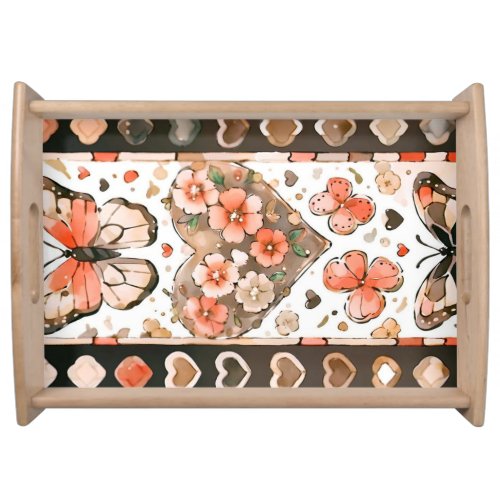 Hearts Butterflies and Flowers Serving Tray
