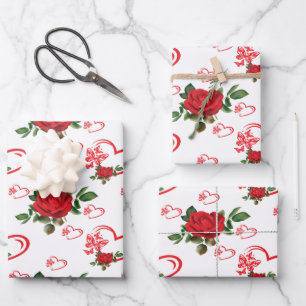 Hearts Butterflies and Flowers Wrapping Paper Sheets