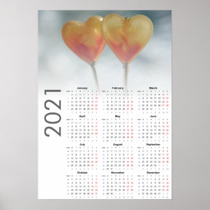 Hearts Calendar 2021 Poster - Monday first