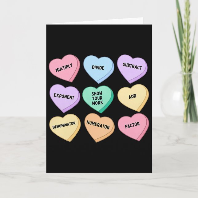 Hearts Candy Math Teacher Valentine Day Algebra Ge Card (Front)