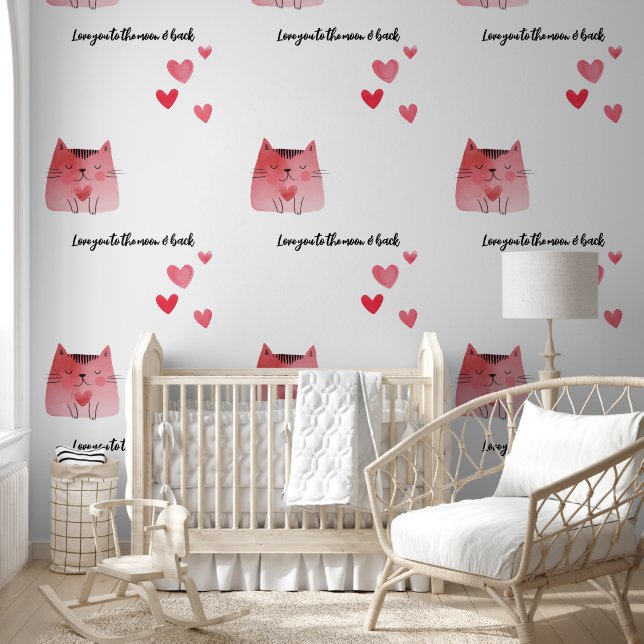 Hearts & Cats Love You To The Moon Wallpaper (Kids)