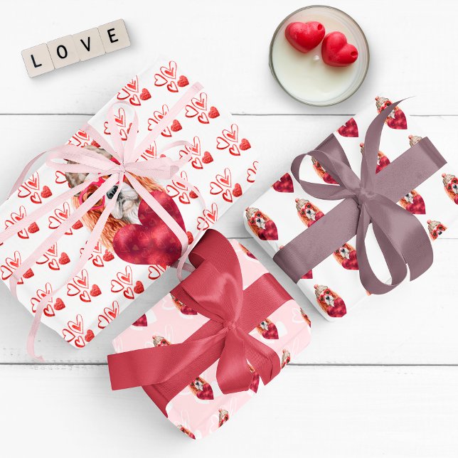 Hearts Cavalier Spaniel Dog Lover Valentines Gift Wrapping Paper Sheets (Creator Uploaded)