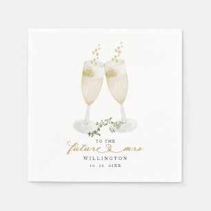 Hearts Champagne Greenery Leaves Bridal Shower Napkins