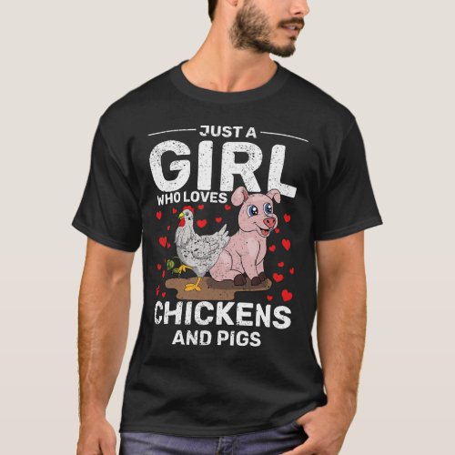 Hearts Chicken Farm Bird Animal Lover Farmer Girls T_Shirt