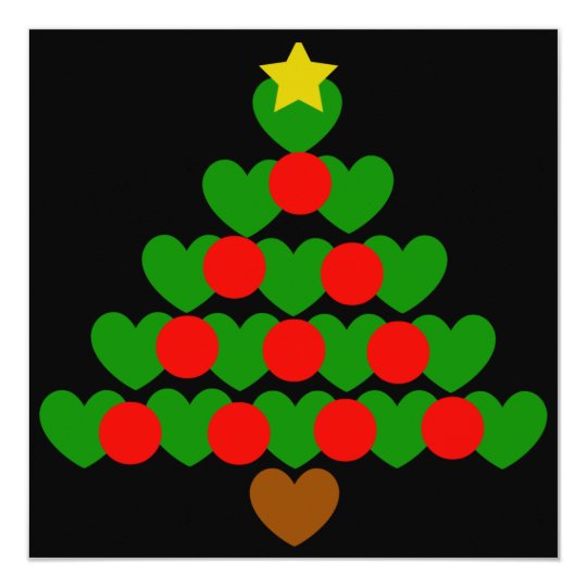 Hearts Christmas Tree Holiday Party Invitations