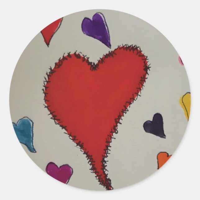 Hearts Classic Round Sticker (Front)