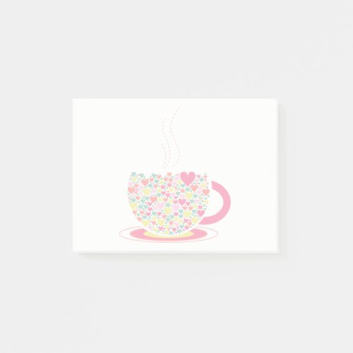 Hearts Coffee Cup Post It Note Pad