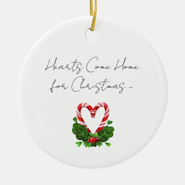 Hearts Come Home For Christmas Family Name Ornamen Ceramic Ornament (Front)