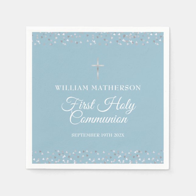 Hearts Confetti First Holy Communion Napkins (Front)