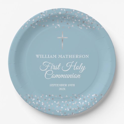 Hearts Confetti First Holy Communion Paper Plates