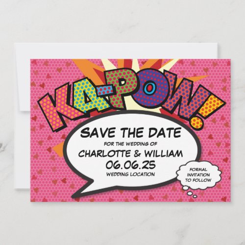 Hearts Confetti Modern Comic Wedding Save The Date