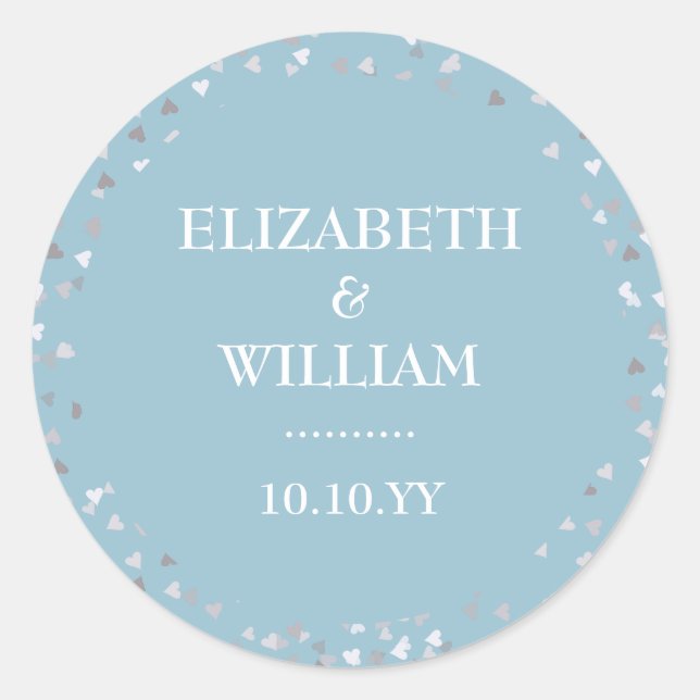 Hearts Confetti Wedding Classic Round Sticker (Front)