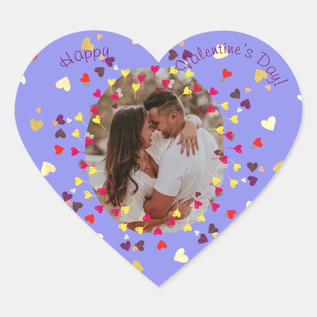 Hearts confettis with photo Happy Valentine's day Heart Sticker (Front)