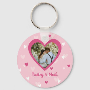 Hearts Couple Custom Photo Valentine Wedding Keychain