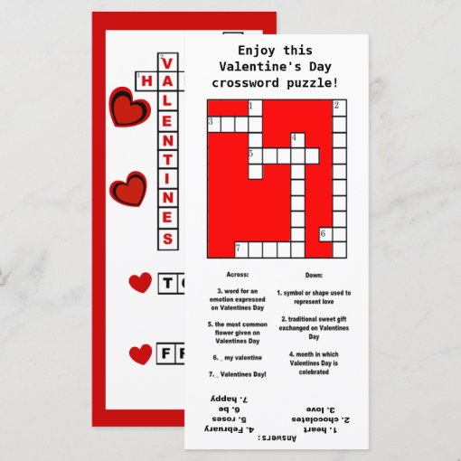 Hearts Crossword Puzzle Kids Valentines Day Cards Zazzle
