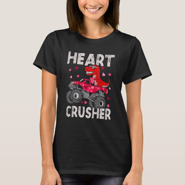 Hearts Crusher Dinosaur Rex Monster Truck Valentin T-Shirt (Front)