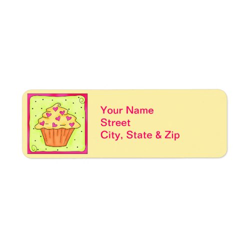 Hearts Cupcake Yellow Return Address Label