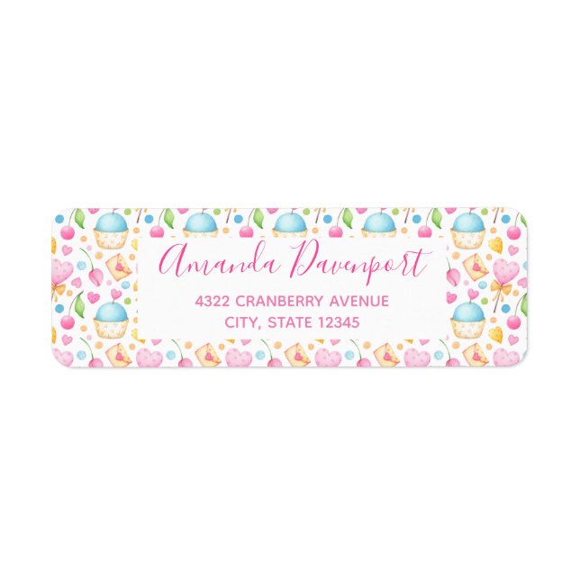 Hearts & Cupcakes Sweet Pattern Label (Front)