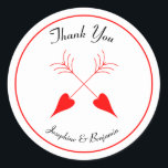 Hearts Cupid's Arrows Las Vegas Thank You Stickers<br><div class="desc">Elegant and fun with cupid's arrows crossing in red over white with personalized text in black. Text is fully editable,  font,  color,  size,  or leave blank.  Part of a larger Las Vegas Cupid's Arrow Wedding Collection:</div>
