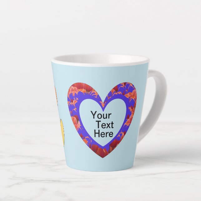 Hearts Cust. Text & BG Color Latte Mug (Right Angle)