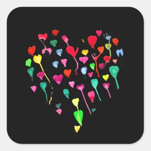 Hearts cute colorful whimsical heart art square sticker