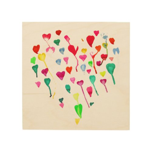 Hearts cute rainbow colors watercolor whimsical wood wall art