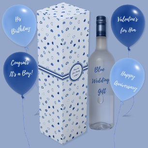 Hearts - Dark Blue on Light Blue Wine Box