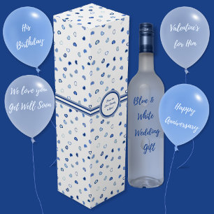 Hearts - Dark to Light Blue on White Wine Box