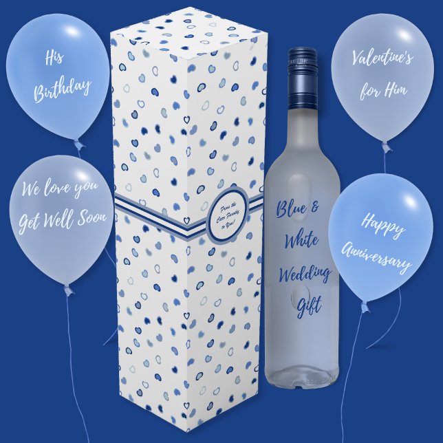 Hearts - Dark to Light Blue on White Wine Box (Hearts - Dark to Light Blue on White Wine Box by Leapfroglisics Shop)