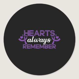Hearts Dementia Purple Ribbon Awareness Support  Classic Round Sticker