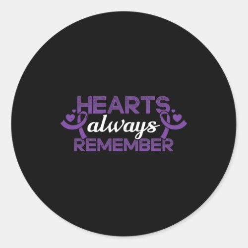 Hearts Dementia Purple Ribbon Awareness Support  Classic Round Sticker